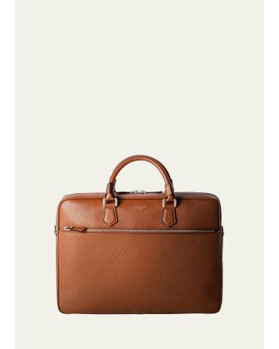 Serapian Slim Briefcase In Cachemire Leather - Brown
