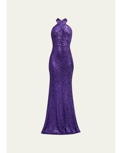 Naeem Khan Sequin Halter Gown - Purple