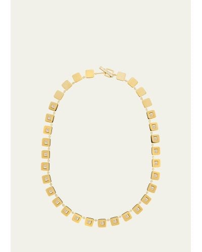 Ileana Makri 18k Yellow Gold Tile Necklace With White Diamond Baguettes - Metallic