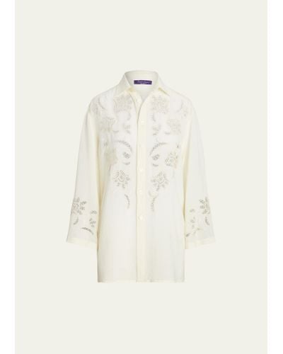 Ralph Lauren Collection Holbert Paisley-embroidered Linen Shirt - Natural