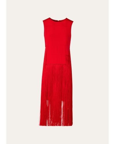 Akris Silk Crepe Fringe Midi Dress - Red