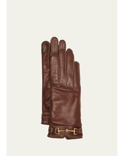 Agnelle Classic Buckled Leather & Cashmere Gloves - Brown