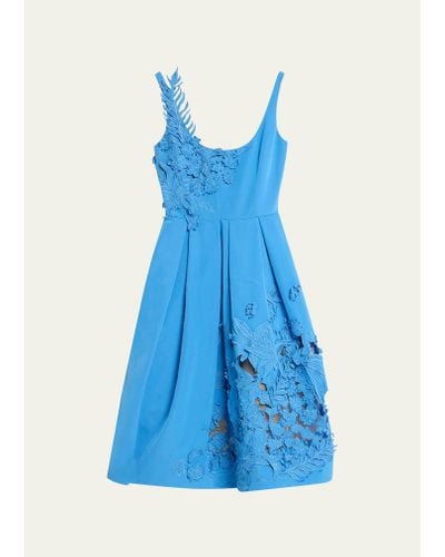 Oscar de la Renta Scoop-neck Floral And Fauna Embroidered Cocktail Dress - Blue