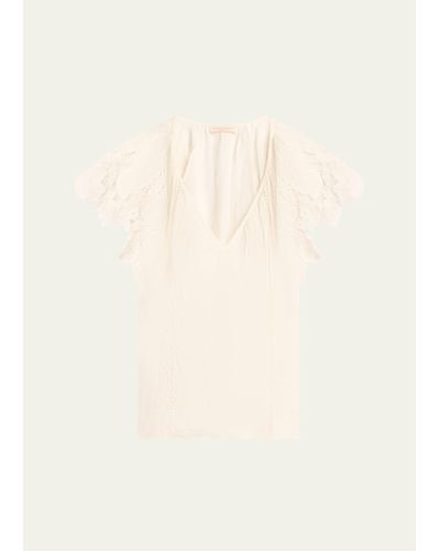 Ramy Brook Hillary Embroidered Flutter-sleeve Blouse - Natural