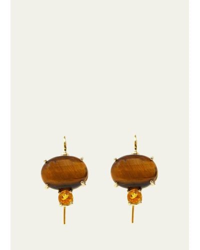 Grazia And Marica Vozza 18k Yellow Gold Monachina Stone Hook Earrings With Tiger Eye And Citrine Quartz - Metallic
