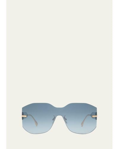 Fendi Graphy Rimless Geometric Nylon & Metal Shield Sunglasses - Blue