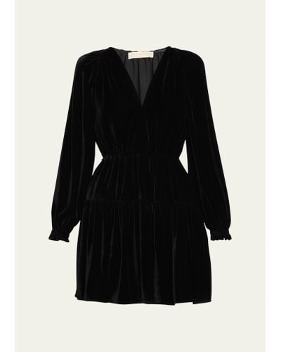 Ulla Johnson Audrey Tiered Puff-sleeve Velvet Mini Dress - Black