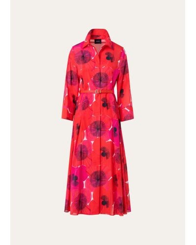 Akris Poppies Print Belted Midi Dress - Red