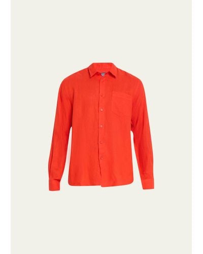 Vilebrequin Caroubis Solid Linen Sport Shirt - Red