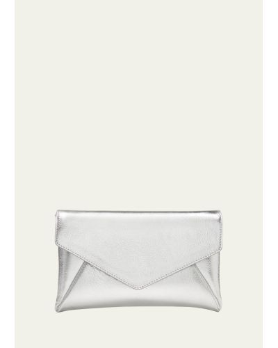 Stuart Weitzman Mini Envelope Metallic Leather Clutch Bag - White