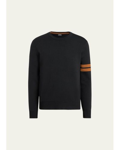 Zegna Signifier Stripe Crewneck Sweater - Black