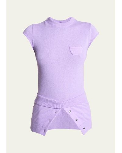 MERYLL ROGGE Buttoned Cashmere Cap Sleeve Sweater - Purple