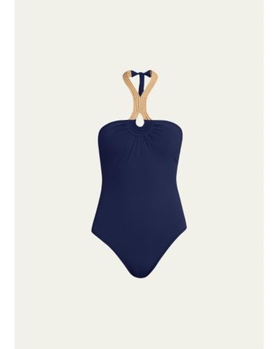 Karla Colletto Charlie Halter Bandeau One-piece Swimsuit - Blue