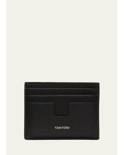 Tom Ford T-line Open Side Leather Card Holder - Black