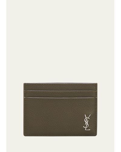 Saint Laurent Monogram Plaque Leather Card Holder - Green