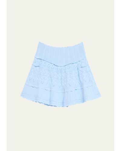 LoveShackFancy Colella Scalloped Pointelle Knit Mini Skirt - Blue