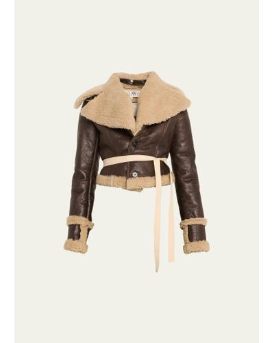 MM6 by Maison Martin Margiela Cropped Shearling Sports Jacket - Natural