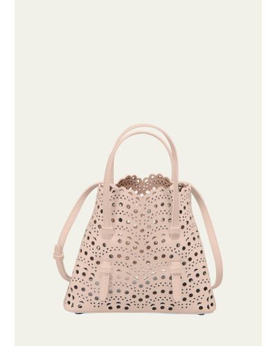 Alaïa Mina 20 Tote Bag In Vienne Wave Perforated Leather - Natural