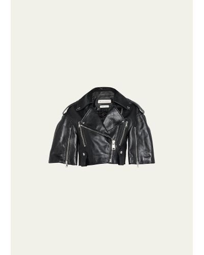 Alexander McQueen Leather Crop Biker Cape - Black