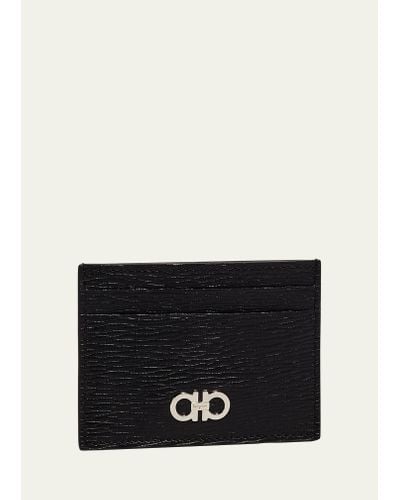 Ferragamo Colorblock Leather Card Holder W/ Money Clip - Black