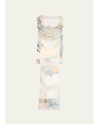 Christopher Esber Veiled Low-back Long-sleeve Maxi Dress - Natural