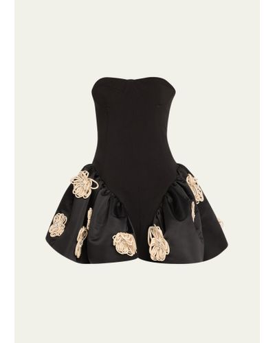 Harbison Flora Cyclone Floral Applique Peplum Backless Mini Dress - Black