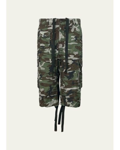 Cout de la Liberte Studded Camo Cargo Shorts - Green