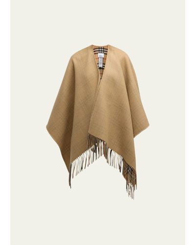 Burberry Charlotte Check Wool Cape - Natural