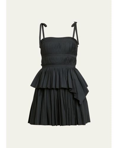 Ulla Johnson Bailey Tie-shoulder Tiered Pleated Poplin Mini Dress - Black