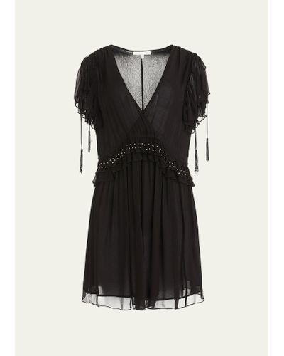 SECRET MISSION Camille Flutter-sleeve Mini Dress - Black