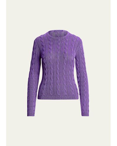 Ralph Lauren Collection High-shine Silk Cable-knit Pullover - Purple