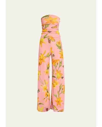 Fuzzi Strapless Floral-print Tulle Jumpsuit - White