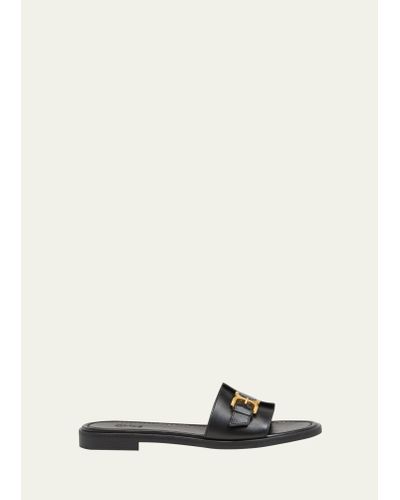 Chloé Marcie Leather Buckle Flat Sandals - Natural