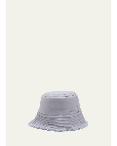 Army by Yves Salomon Teddy Merino Wool & Leather Bucket Hat - White