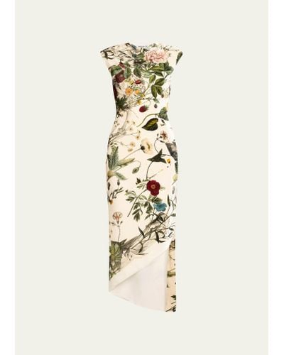 Monse Floral Skeleton Print Asymmetric Velvet Dress - White