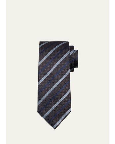 Brioni Stripe Jacquard Silk Tie - Blue