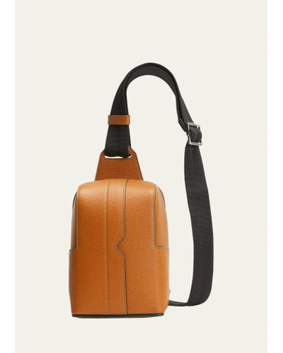 Valextra V-line Leather One Shoulder Backpack - Orange
