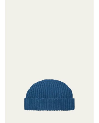 Bergdorf Goodman Rib-knit Cashmere Beanie Hat - Blue