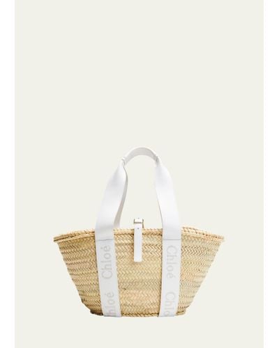 Chloé Sense Basket Bag In Raffia And Leather - Natural