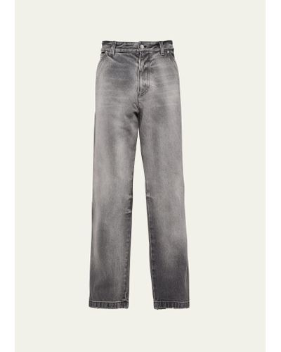 Prada Baggy Faded Triangle Logo Jeans - Gray