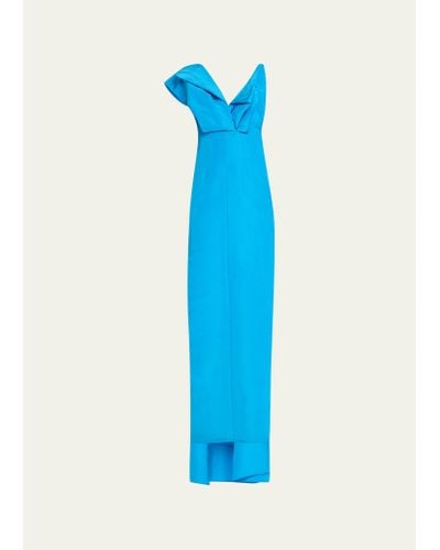 Christopher John Rogers Crushed Bust Trumpet Gown With Tie Back Detail - Blue