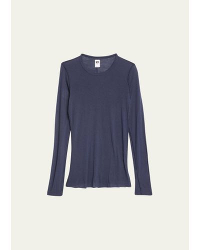Bliss and Mischief Mila Cashmere-blend Long-sleeve Crew T-shirt - Blue