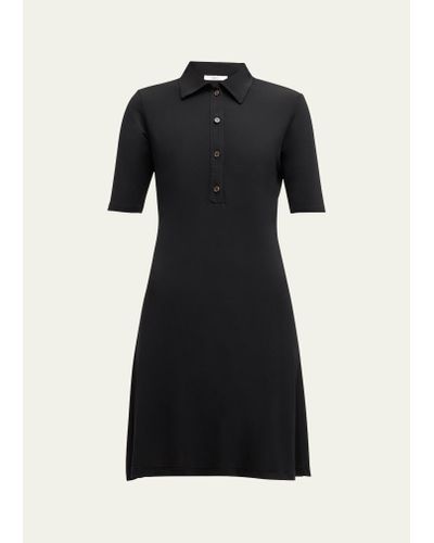 Vince Elbow-sleeve Mini Polo Dress - Black