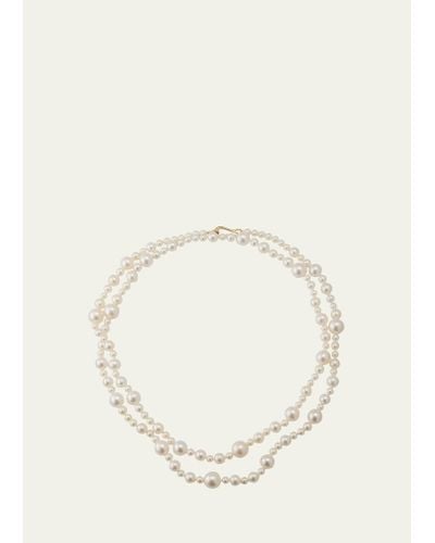 Mizuki 14k Yellow Gold Multi-size White Freshwater Pearl Strand Necklace - Natural