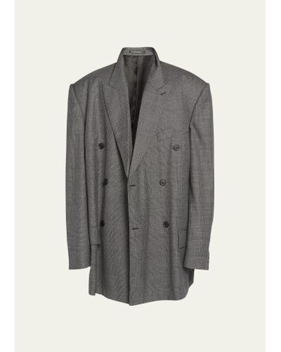 Balenciaga Prince Of Wales Oversized Coat - Gray