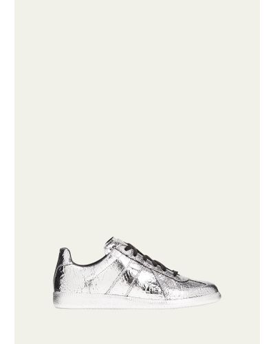 Maison Margiela Replica Metallic Cracked Leather Low-top Sneakers - Natural