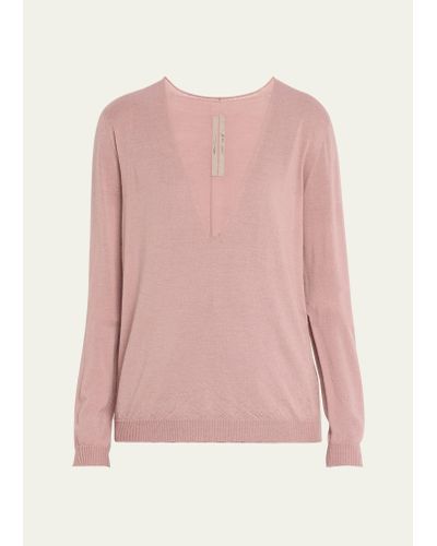 Rick Owens V-neck Wool Sweater - Pink