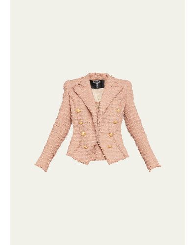 Balmain Tweed Tapered Waist Blazer Jacket - Natural