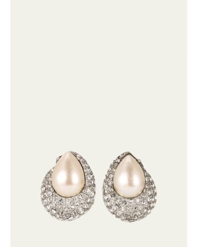 Ben-Amun Silver Crystal Clip On Earrings With Pearly Center - Natural