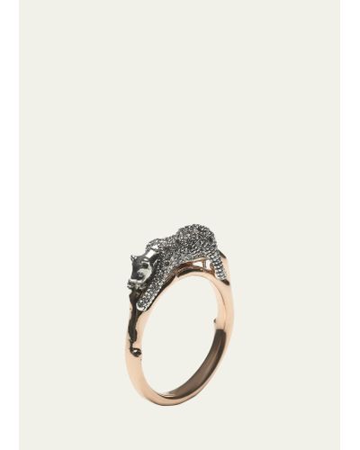 Bibi Van Der Velden 18k Rose Gold Panther Stackable Ring With White Diamonds - Natural